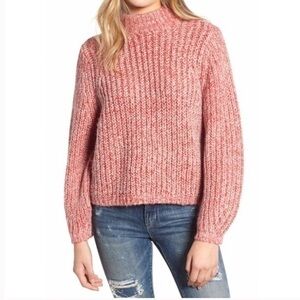 🛼🍕🪻CLOSEOUT BP Nordstrom Marled yarn Puff Sleeve Chunky Knit Sweater red mock